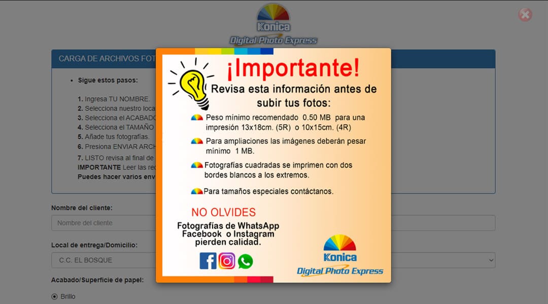 Guía de carga de archivos fotográficos