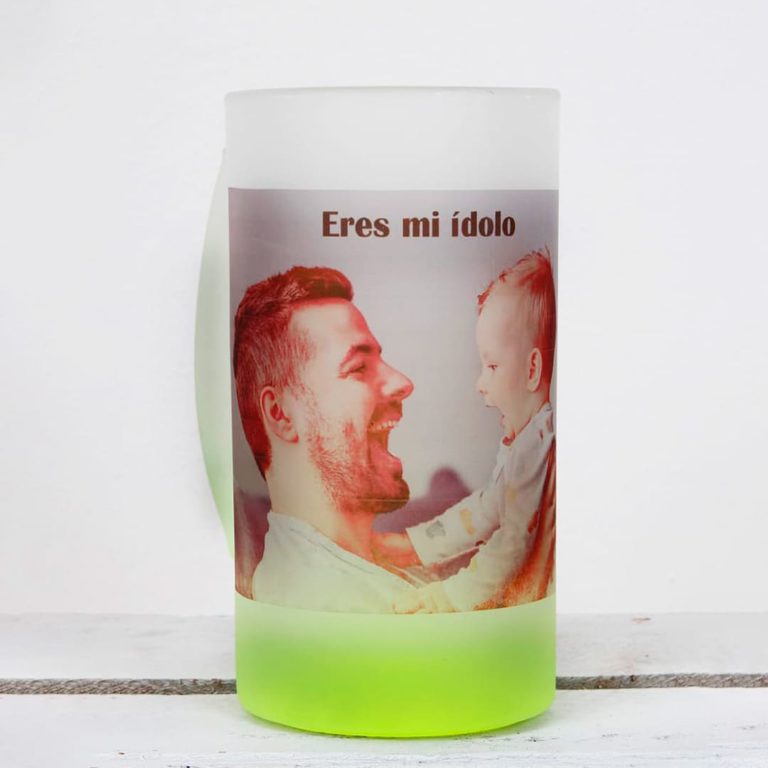 jarro cervecero sublimado con fotografía de papá e hijo