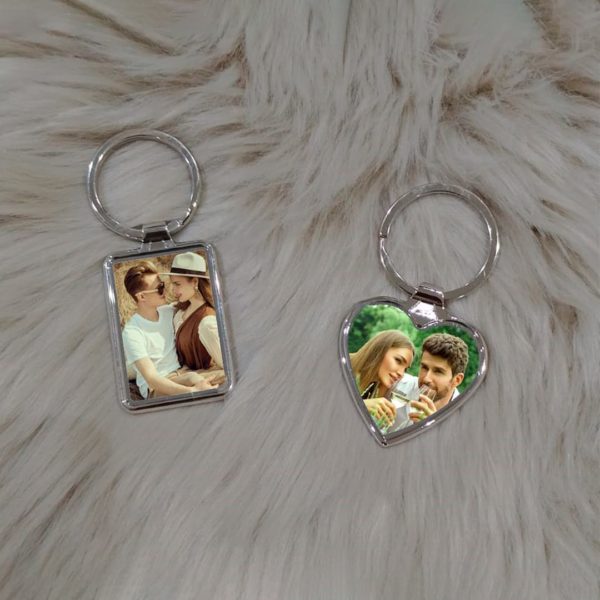 Llaveros en forma de corazón y cuadrado con fotografía sublimada