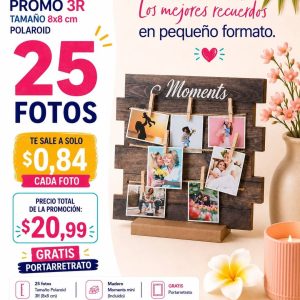 promo 25 fotos 3r polaroid 8x8cm + madero moments