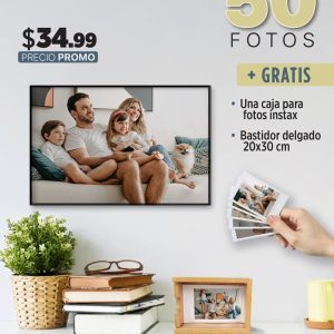 50 fotos 3r (instax) + caja para fotos instax + bastidor delgado tamaño 20x30cm