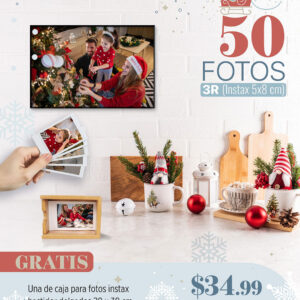 50 fotos 3r (instax) + caja para fotos instax + bastidor delgado tamaño 20x30cm