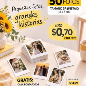 promo 50 fotos 3r instax 5x8cm + madero moments mediano