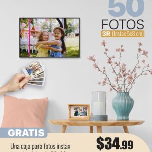 50 fotos 3r (instax) + caja para fotos instax + bastidor delgado tamaño 20x30cm