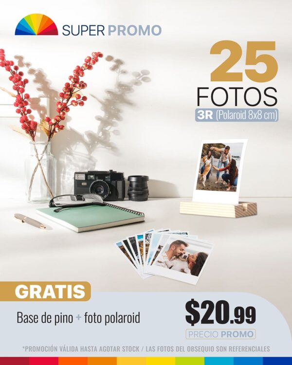 25 fotos 3r (polaroid) + base pino + foto polaroid
