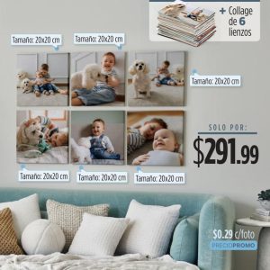 1000 fotos 4r (tamaño 10x15cm) + collage de 6 lienzos