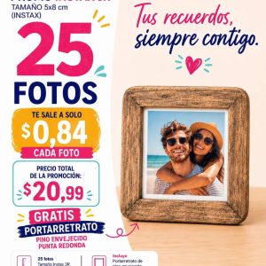 promo 25 fotos 3r instax 5x8cm incluye portarretrato pino envejecido punta redonda