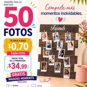 promo 50 fotos 3r polaroid 8x8cm + madero moments mediano