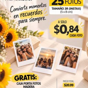 promo 25 fotos 3r instax 5x8cm incluye portarretrato pino envejecido punta redonda