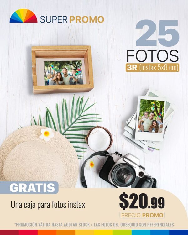 25 fotos 3r (instax) + caja de fotos instax