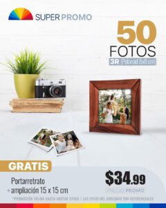 50 fotos 3r (polaroid) gratis portarretrato + ampliación 15x15cm