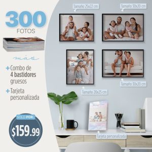 300 fotos 5r (tamaño 12.7x17.8cm) + combo de 4 bastidores gruesos + tarjeta personalizada
