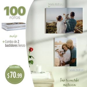 100 fotos 5r tamaño 13x18cm combo de 2 bastidores lienzo