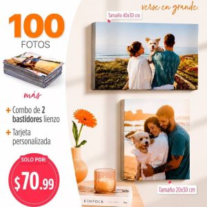 100 fotos 5r tamaño 13x18cm combo de 2 bastidores lienzo