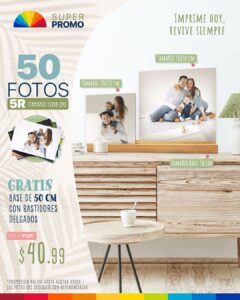 50 fotos 5r (tamaño 12.7x17.8cm) + base de 50cm con bastidores delgados