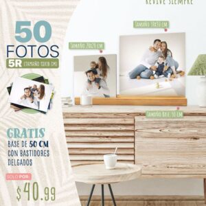 50 fotos 5r (tamaño 12.7x17.8cm) + base de 50cm con bastidores delgados