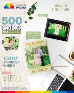 500 fotos 5r (tamaño 12.7x17.8cm) + portaretrato + photobook