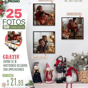 25 fotos 5r (tamaño 12.7x17.8cm) + combo de 3 bastidores delgados con ampliaciones tamaño 15x15cm