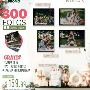 300 fotos 5r (tamaño 12.7x17.8cm) + combo de 4 bastidores gruesos + tarjeta personalizada