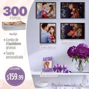 300 5r fotos tamaño 13x18cm+ combo de 4 bastidores gruesos + tarjeta personalizada