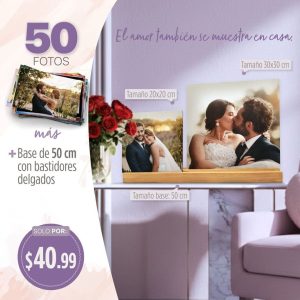 50 fotos 5r  tamaño 13x18cm + base de 50cm con bastidores delgados