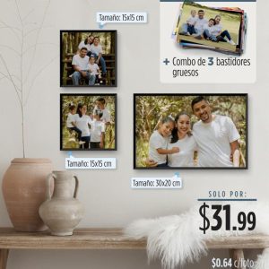 50 fotos 4r (tamaño 10x15cm) + collage de 3 bastidores gruesos