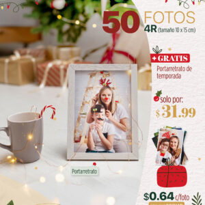 50 fotos 4r (tamaño 10x15cm) + portarretrato de temporada