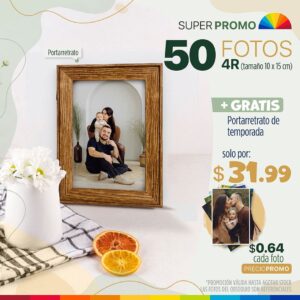 50 fotos 4r (tamaño 10x15cm) + portarretrato de temporada