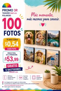 promo 100 3r fotos polaroid 8x8cm + 6 bastidores