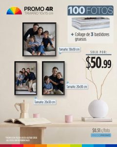 100 fotos 4r (tamaño 10x15cm) + collage de 3 bastidores gruesos