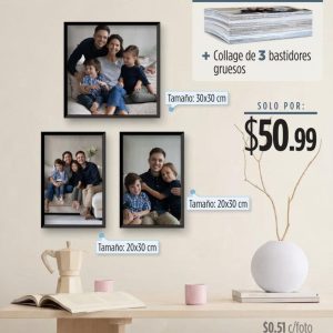 100 fotos 4r (tamaño 10x15cm) + collage de 3 bastidores gruesos