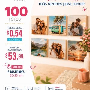 promo 100 3r fotos polaroid 8x8cm + combo de 4 bastidores delgados