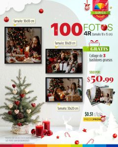 100 fotos 4r (tamaño 10x15cm) + 1 collage de bastidores con base de pino