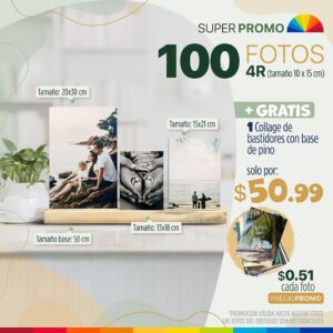 100 fotos 4r (tamaño 10x15cm) + combo de 2 bastidores lienzo