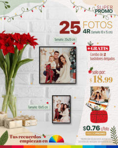 25 fotos 4r (tamaño 10x15cm) + combo de 2 bastidores delgados