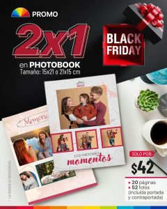 Promoción 2×1 en Photobook Tamaño: 15x21 o 21x15cm BLACK FRIDAY 20 páginas 52 fotos (incluida portada y contraportada)