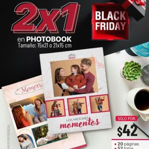 Promoción 2×1 en Photobook Tamaño: 15x21 o 21x15cm BLACK FRIDAY 20 páginas 52 fotos (incluida portada y contraportada)