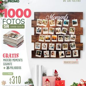 500 fotos 5r (tamaño 12.7x17.8cm) + madero moments gigante + 25 polaroids