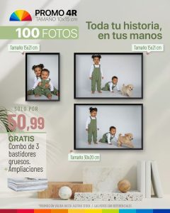 promo 100 fotos 4r tamaño 10x15cm + collage de 3 bastidores delgados + una base