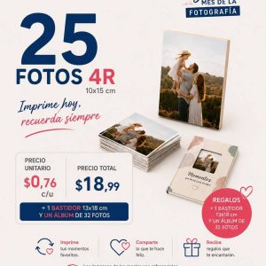 promo 25 fotos 4r tamaño 10x15cm + combo de bastidores gruesos
