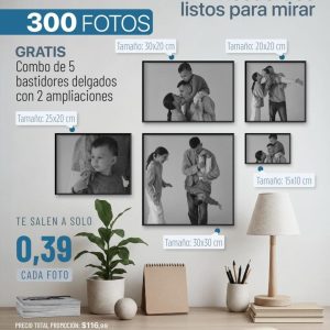 300 fotos 4r tamaño 10x15 cm + collage de 7 bastidores delgados