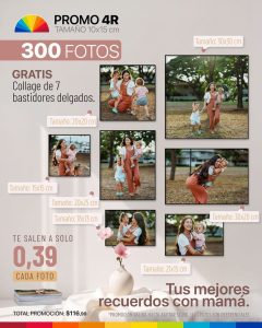 300 fotos 4r tamaño 10x15 cm + collage de 7 bastidores delgados