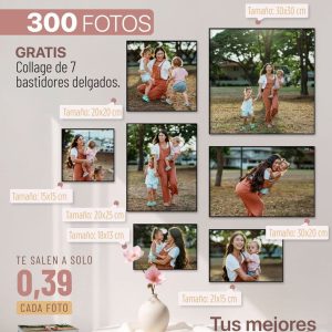 300 fotos 4r tamaño 10x15 cm + collage de 7 bastidores delgados