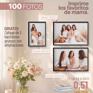 promo 100 fotos 4r tamaño 10x15cm + collage de 3 bastidores gruesos+ ampliaciones