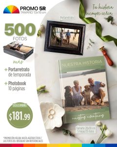 500 fotos 5r tamaño 13x18cm + portarretrato + photobook