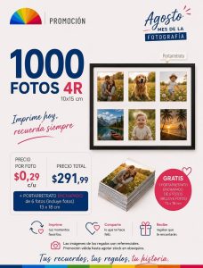 promo 1000 fotos 4r tamaño 10x15cm + portarretrato enchapado de 6 fotos