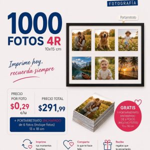 promo 1000 fotos 4r tamaño 10x15cm + portarretrato enchapado de 6 fotos