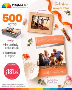 500 fotos 5r tamaño 13x18cm + portarretrato + photobook