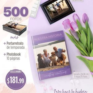 500 fotos 5r tamaño 13x18cm + portarretrato + photobook
