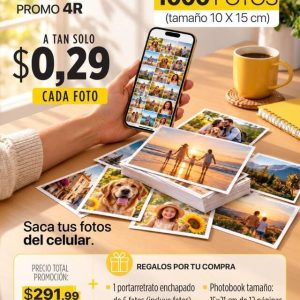 promo 1000 fotos 4r tamaño 10x15cm + portarretrato enchapado de 6 fotos + photobook